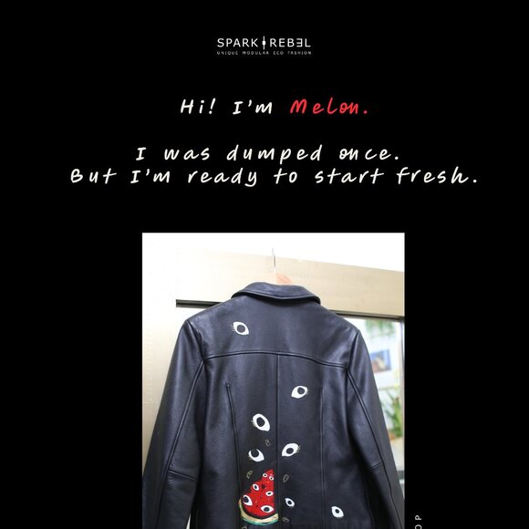 Vintage Unique Leather Jacket, "Melon", SPARK + REBEL - Size S - Picture 10 of 11